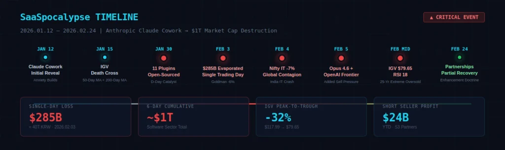 SaaSpocalypse SaaS crash timeline — key events from January 2026 Claude Cowork launch to February recovery