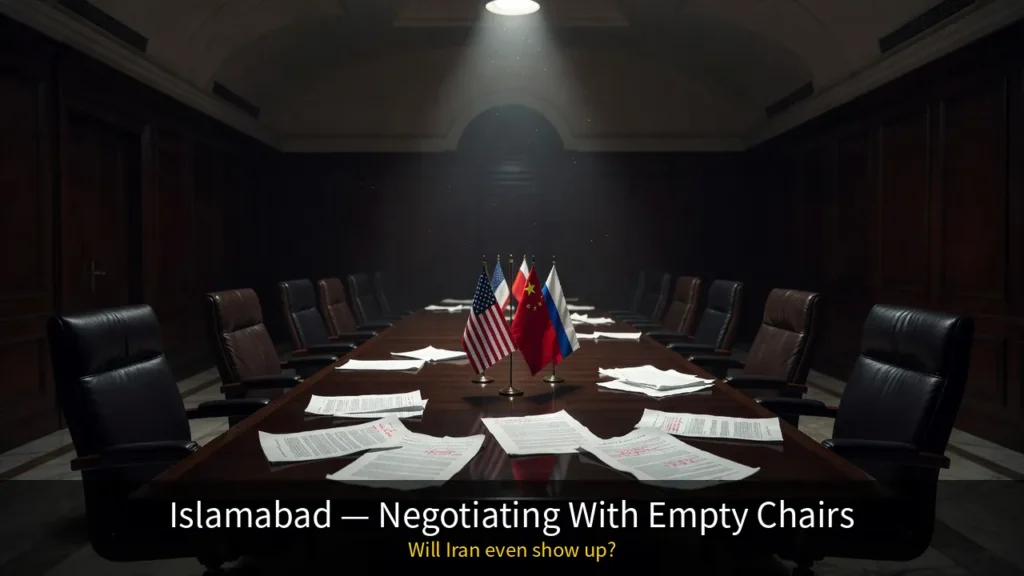 US-Iran Ceasefire, Empty chairs at diplomatic negotiation table