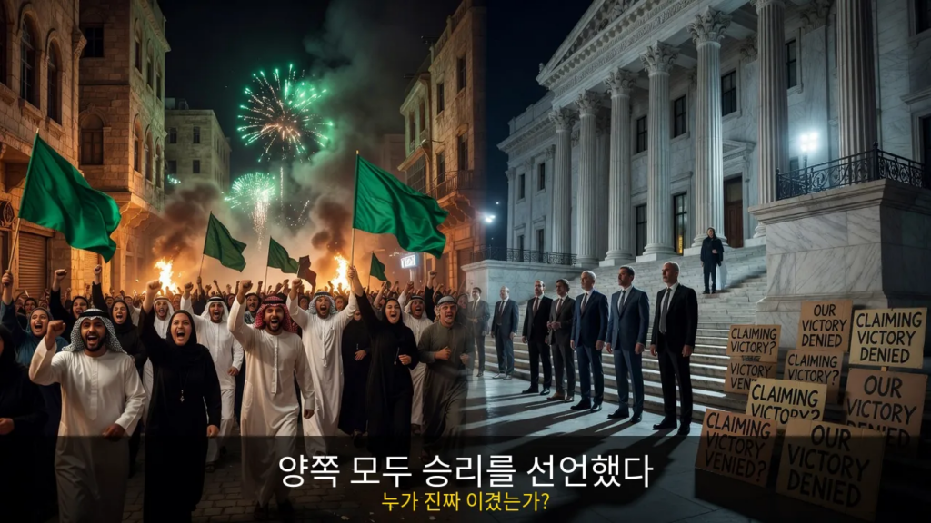 양쪽 모두 승리를 선언한 분할 이미지