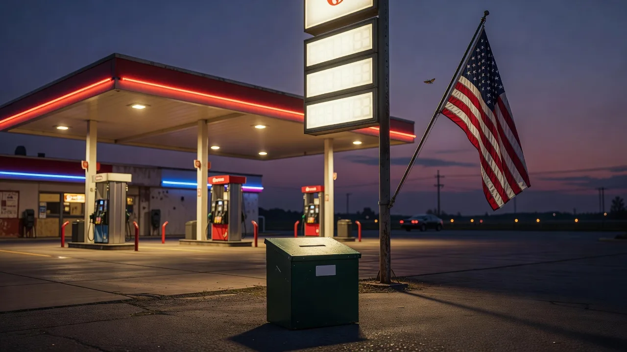 Gas price and midterm vote — a station price sign and ballot box