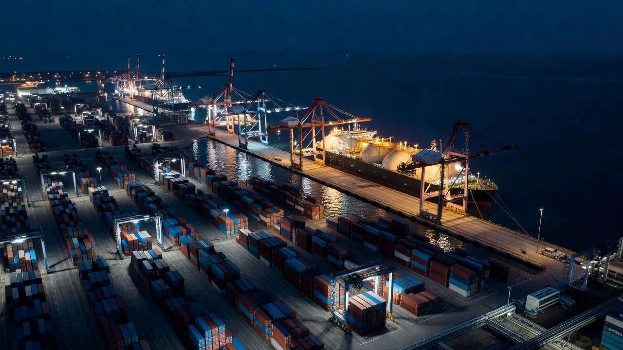 Korea container port energy terminal at night