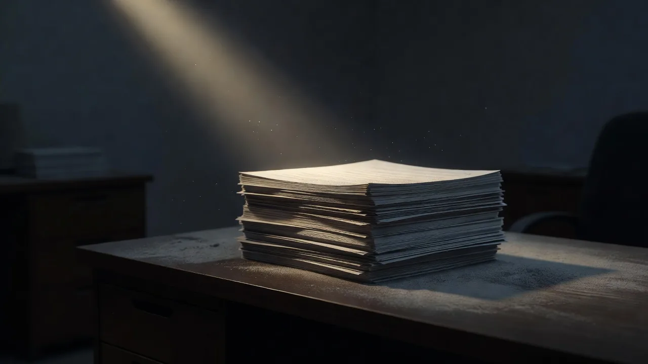 unread documents dust covered stack of papers