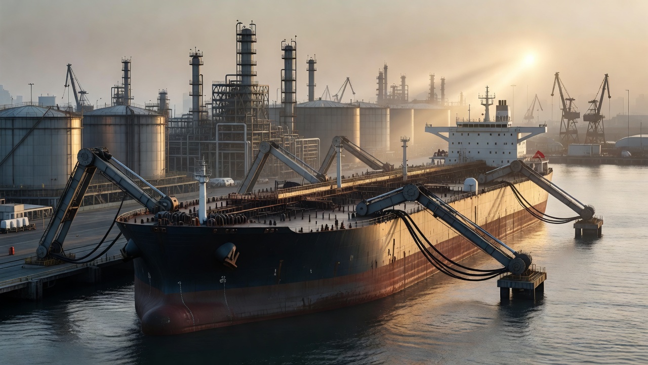 A very large crude carrier unloading at an East Asian port